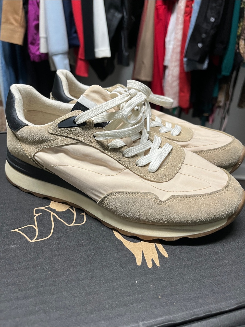 Women’s Cream Suede Casual Sneakers - Comfortable Lace-Up Shoes